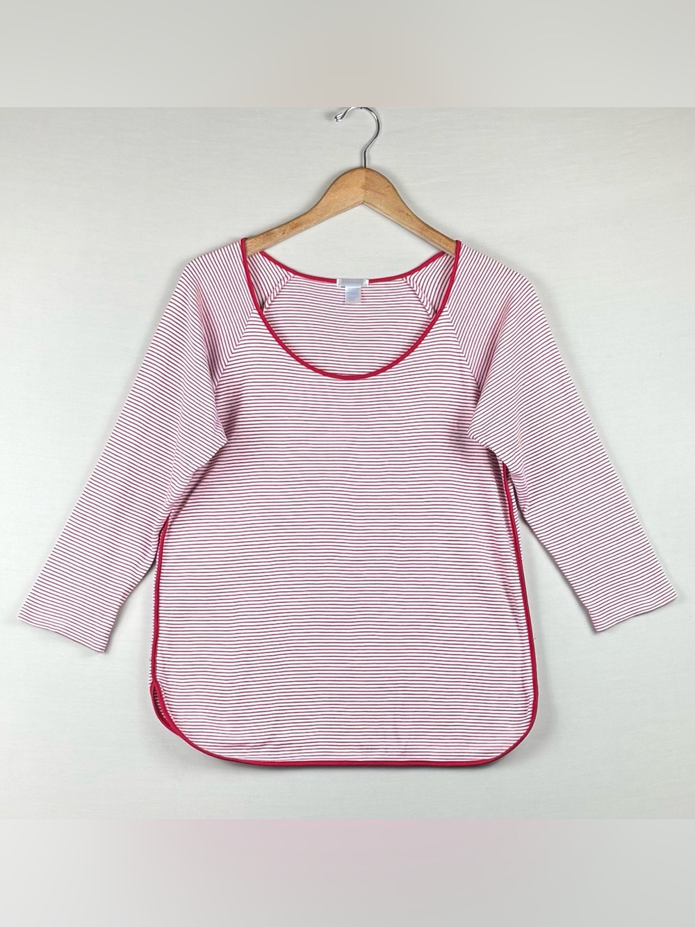 Lake Pajamas Red White Stripe Pima Cotton 3/4 Sleeve Lounge Top M